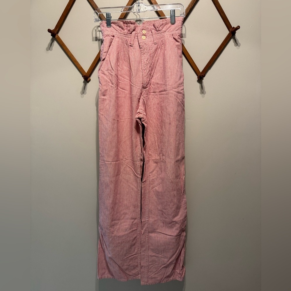 Jensen Vintage 70s Red Stripe Paperbag Waist Wide Leg Pants Small/26 - Picture 3 of 6